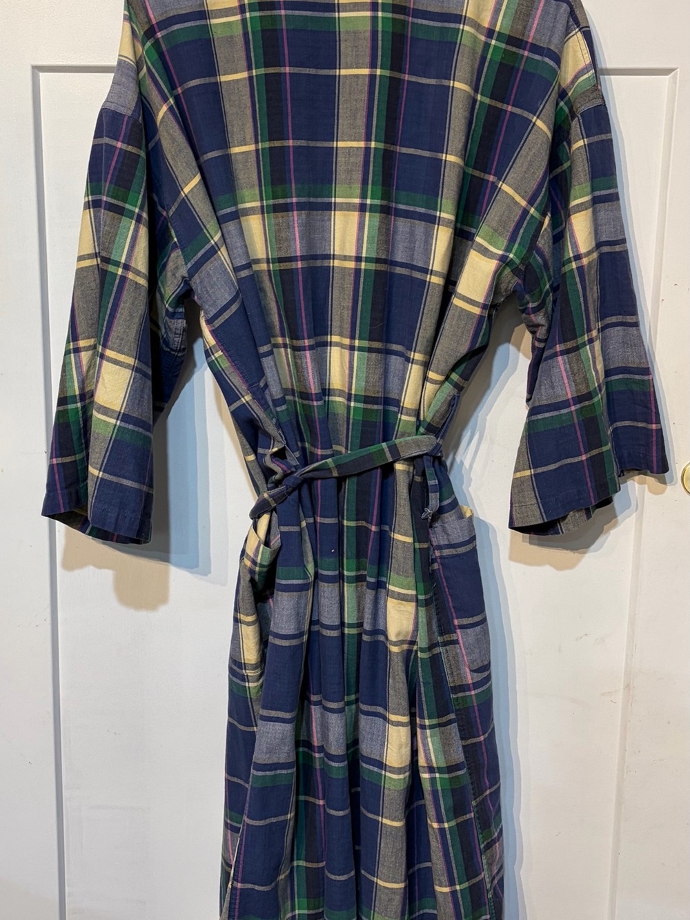Polo by Ralph Lauren Navy and Cream Plaid Shawl-Collar Cotton Robe - Picture 3 of 3